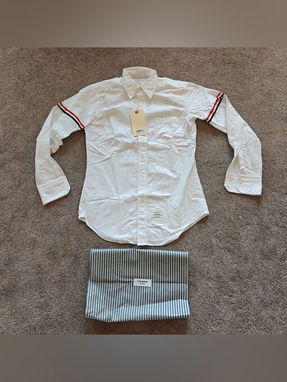 Thom Browne New York Arm Stripe White Oxford Shirt NWT Mens Size 2 M